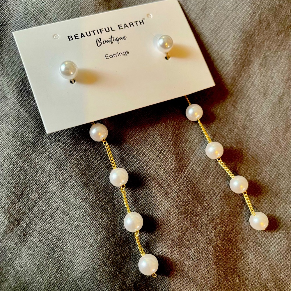 Beautiful Earth Boutique Pearl Drop Earrings Elegant Wedding Formal Jewelry NWT